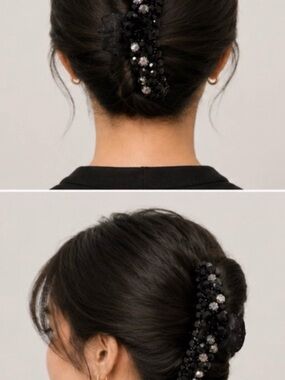 Crystal-Embellished Black Banana Clip Hair Barrette